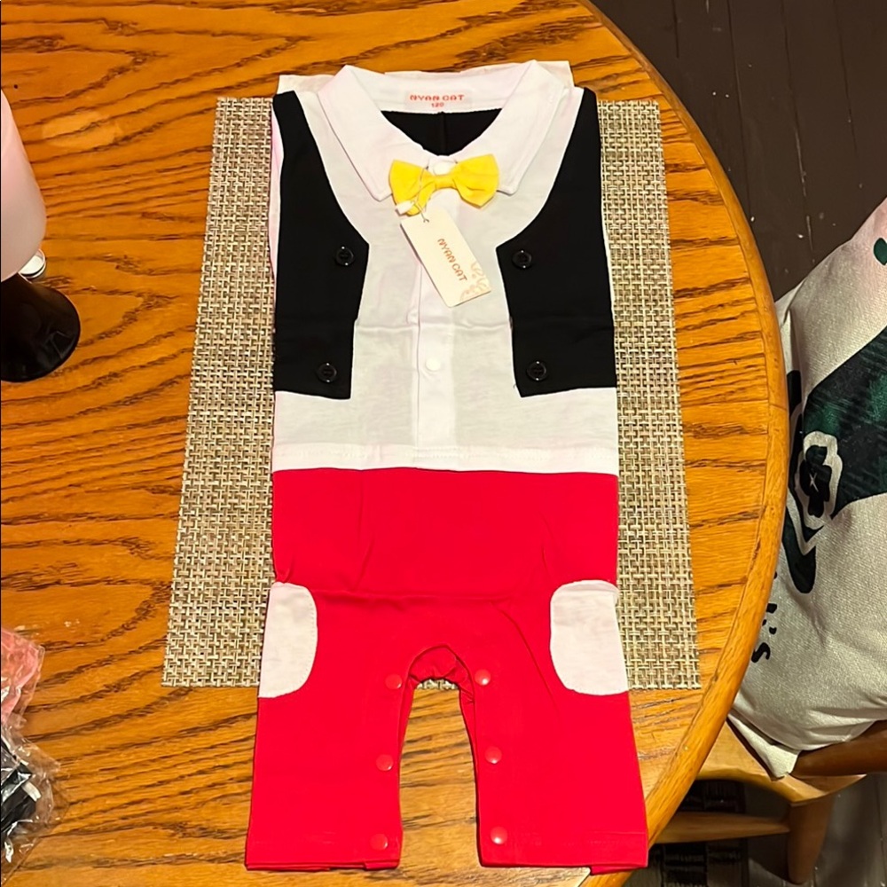 Infant Red and White Outfit with Bow Tie